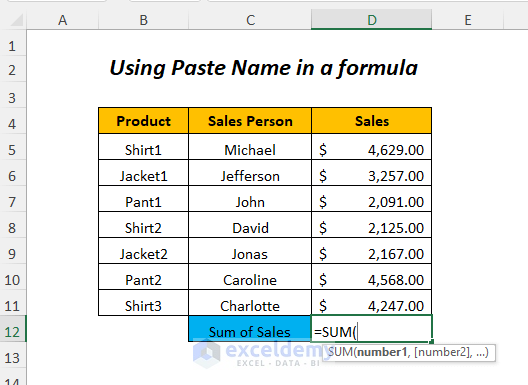 using paste names in a formula