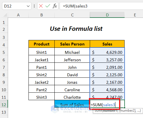 use in formula list