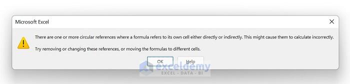 Circular Reference error in excel