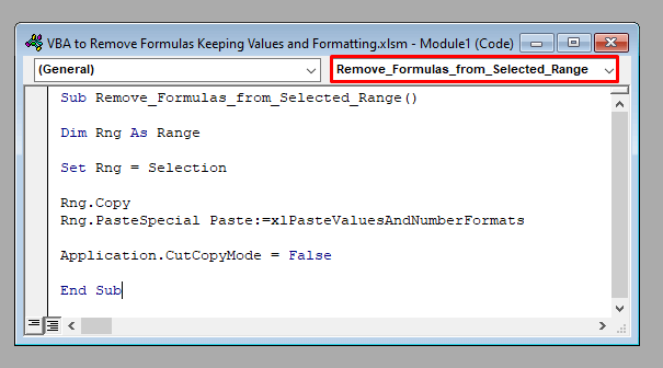VBA Code to Remove Formulas in Excel Keeping Values and Formatting