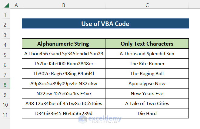 Remove Numeric Characters result with vba in excel