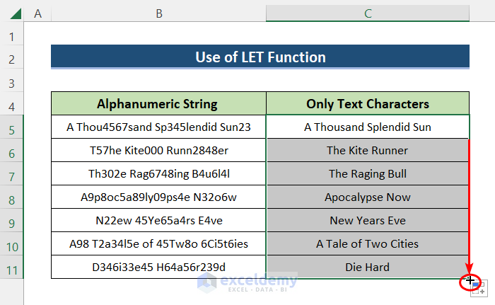 LET Function to remove numeric characters result