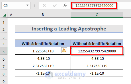 Adding Apostrophe to Remove Scientific Notation