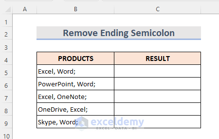 Remove Ending Semicolon from Cell in Excel