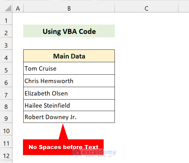 no space before text in excel