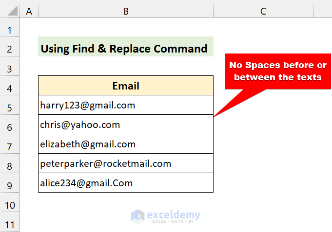 No space before text in excel