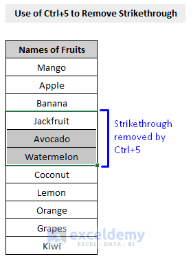 keyboard shortcut to remove strikethrough in excel