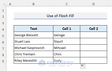Flash Fill Option to Divide Cells