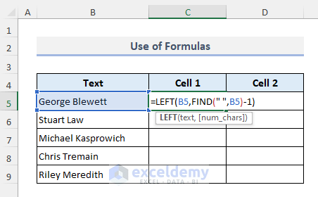 Formulas to Split Cells in Excel