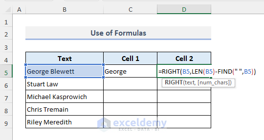 Formulas to Split Cells in Excel