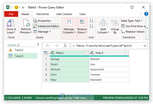 Split Cells Using Excel Power Query