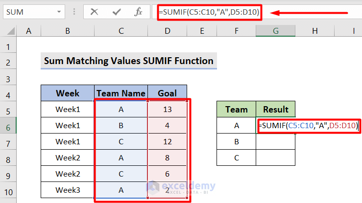 Sum Matching Values from Multiple Rows