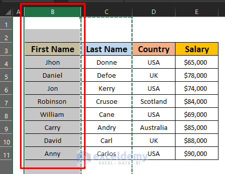 Apply the Keyboard Shortcuts Method in Multiple Columns in Excel