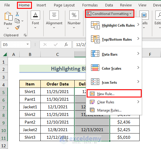 Steps for Conditional Formatting