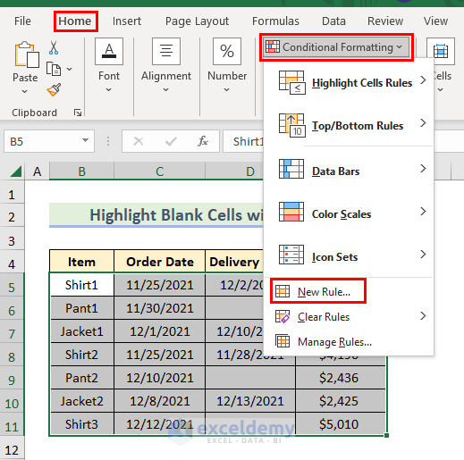 Steps for Conditional Formatting