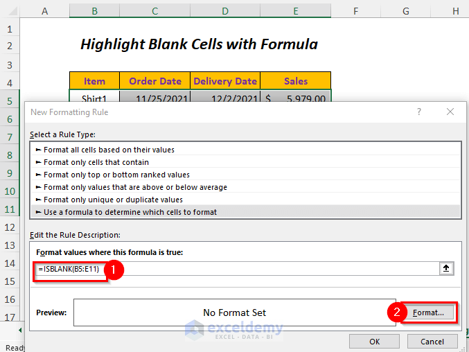 highlighting blank cells with formula