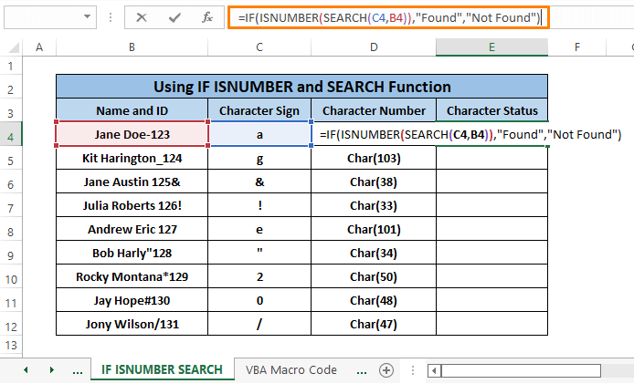if isnumber and search function-Find Character in String Excel