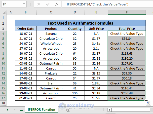 IFERROR function result-VALUE Error in Excel