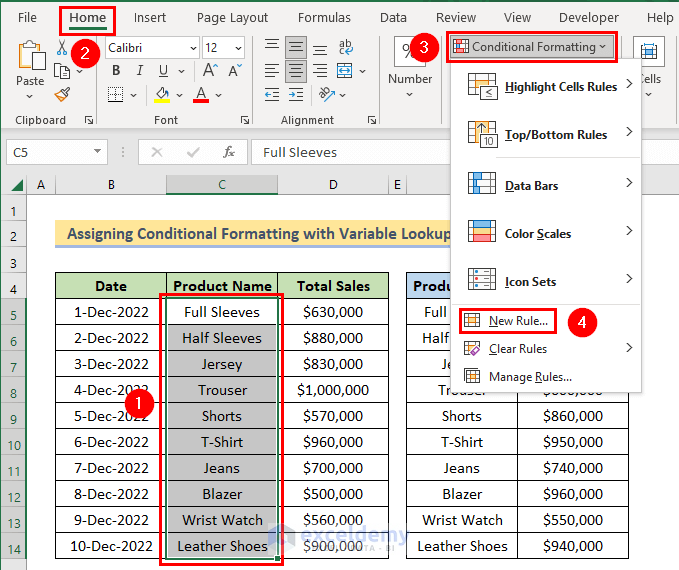 selecting conditional formatting new rule