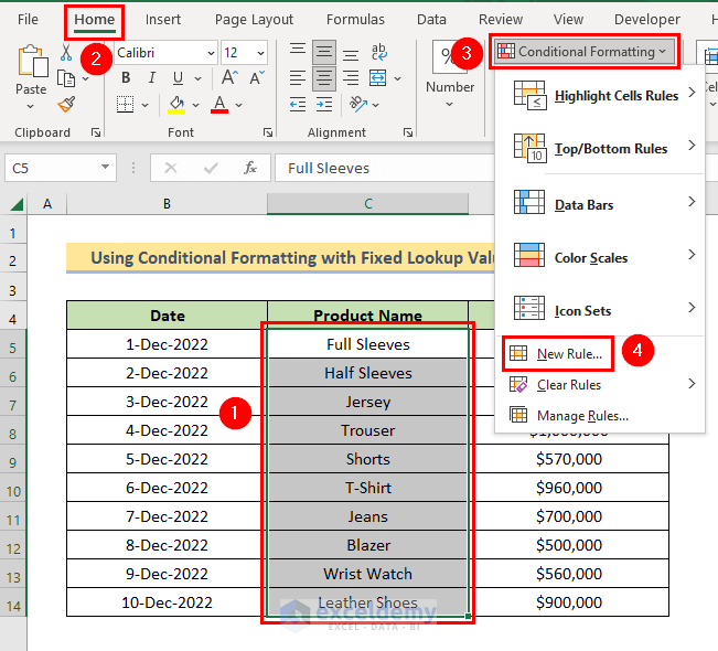 selecting conditional formatting option