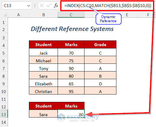 different reference system with index and match function