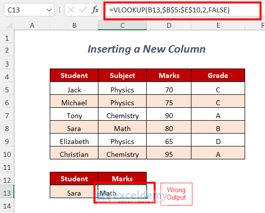 inserting a new column with vlookup