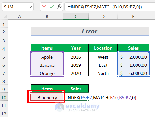 error for index & match function