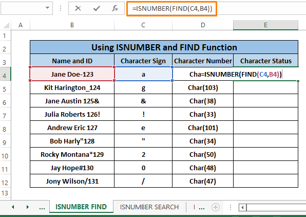 isnumber and find function