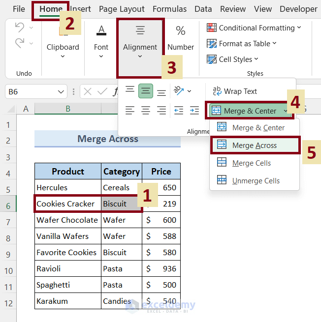 Combine Columns in Excel Using Merge Across