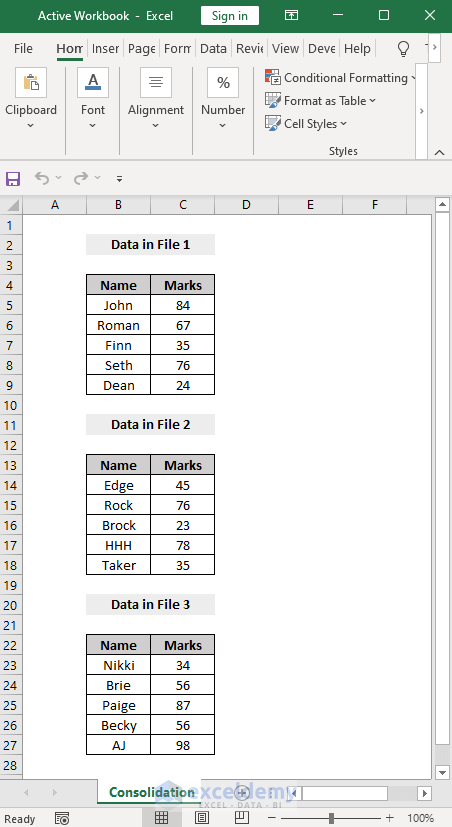 merge multiple excel files into one sheet vba in active workbook