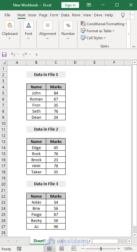 merge multiple excel files into one sheet vba in new workbook