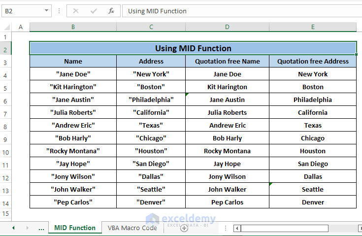 mid function final result-How to Remove Hidden Double Quotes in Excel