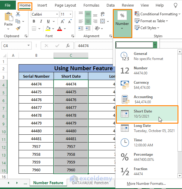number feature-Convert Serial Number to Date in Excel