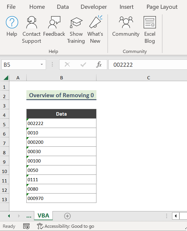 remove 0 from excel
