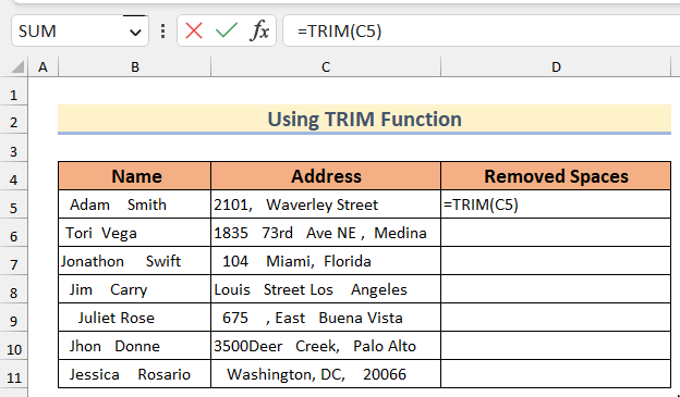 remove all spaces in excel