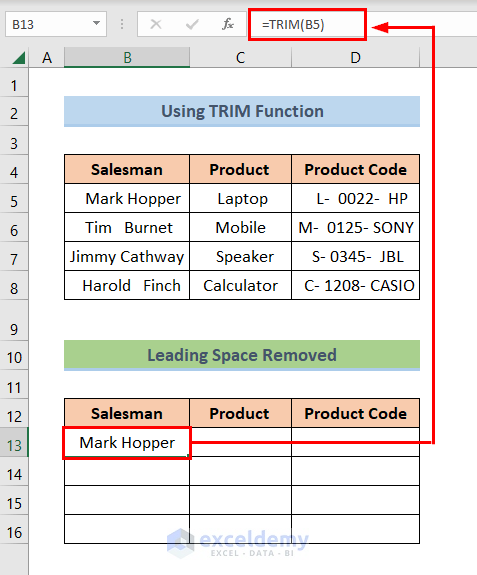 using TRIM function