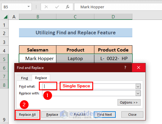 Setting find & replace dialog box