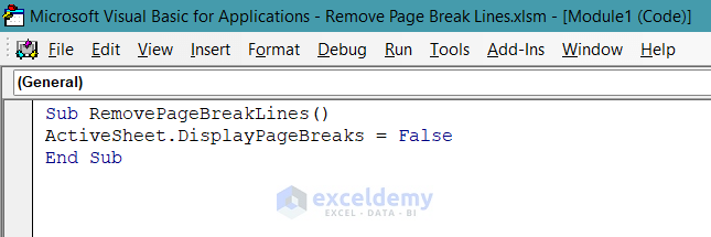 VBA Code to Delete Any Page Break Lines in Excel