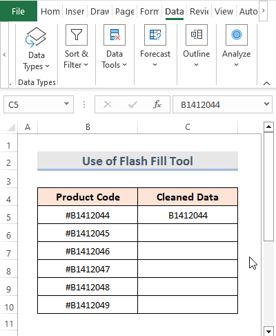 Overview of removing specific character using the flash fill feature
