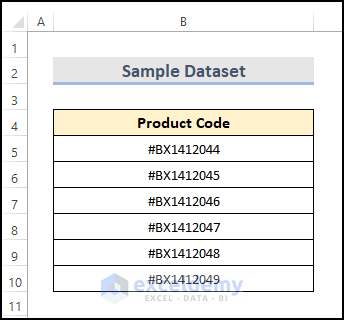 sample dataset containing the product code.