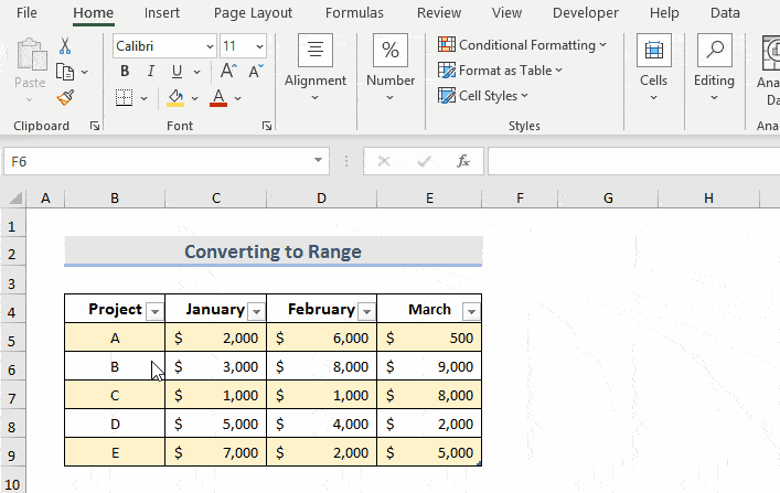remove table in excel