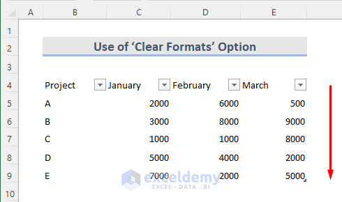 Result after Elliminating Table Using Clear Formats Option