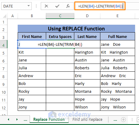 replace function-Remove Trailing Spaces in Excel