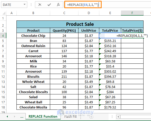 Replace function-How to Remove Dollar Sign in Excel