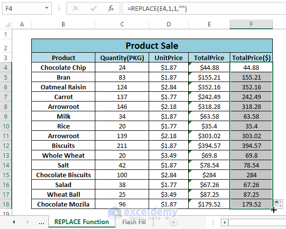 Replace function result-How to Remove Dollar Sign in Excel