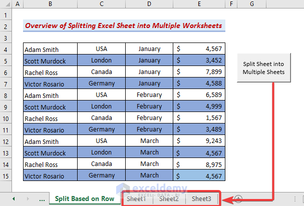 split Excel sheet into multiple worksheets