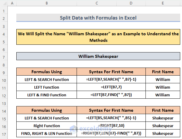 Split Function Example Nin Excel How to Split Data with a Formula in Excel - 8 Methods