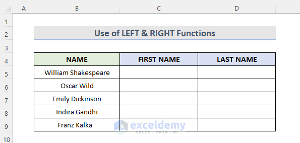 Excel Formula with LEFT & RIGHT Functions to Split Cell