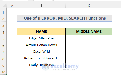 Combination of IFERROR, MID, SEARCH Functions to Split Middle Word
