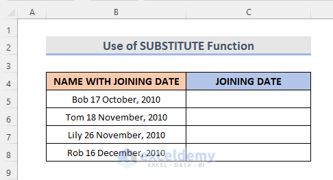 Excel Formula with SUBSTITUTE Function to Split Date